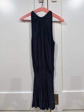 Ramy Brook Navy Sleeveless Pleated Mini Dress